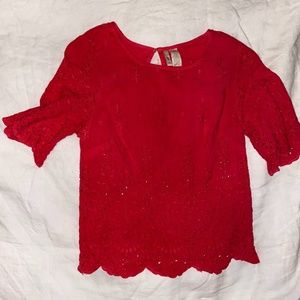 Adorable Red Eyelet Shirt